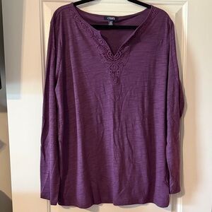 Chaps Crochet V-Neck Long Sleeve Top